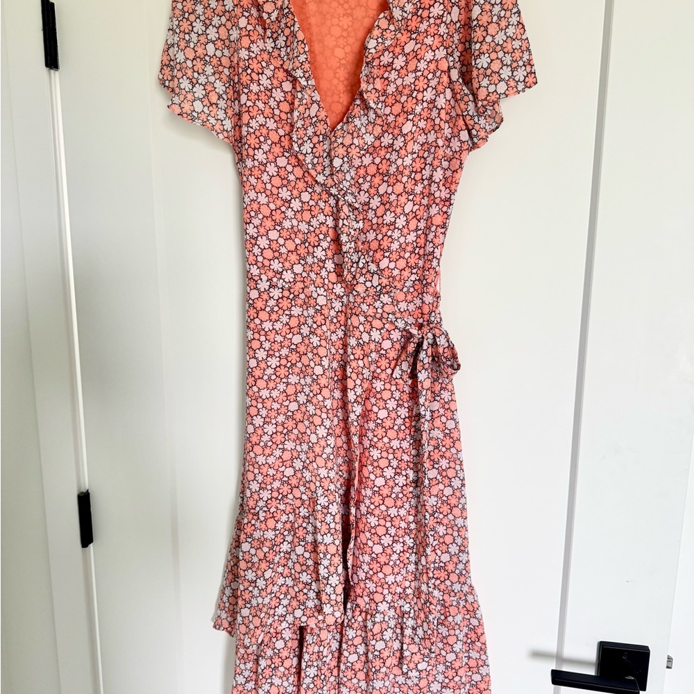 Michael Kors Floral Wrap Dress in Orange and White